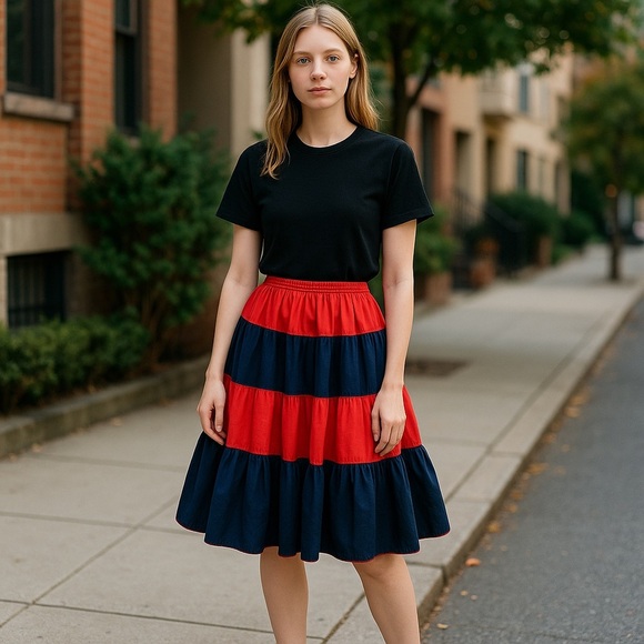 Vintage Red/Blue Striped Dancing Circle Skirt - Picture 1 of 14